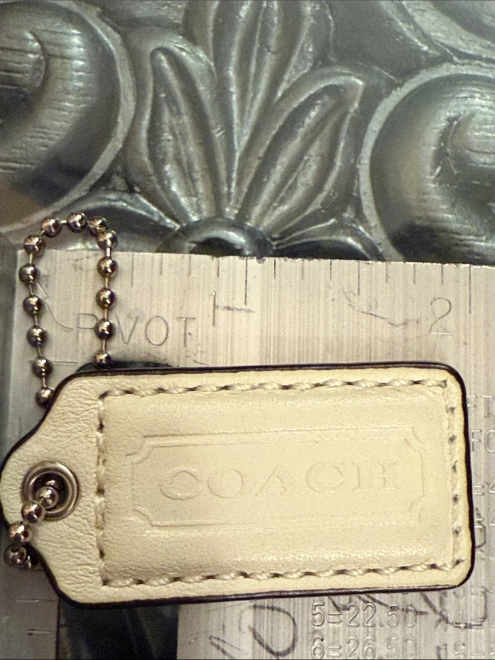 2” COACH Cream Leather Hang Tag Embossed Logo